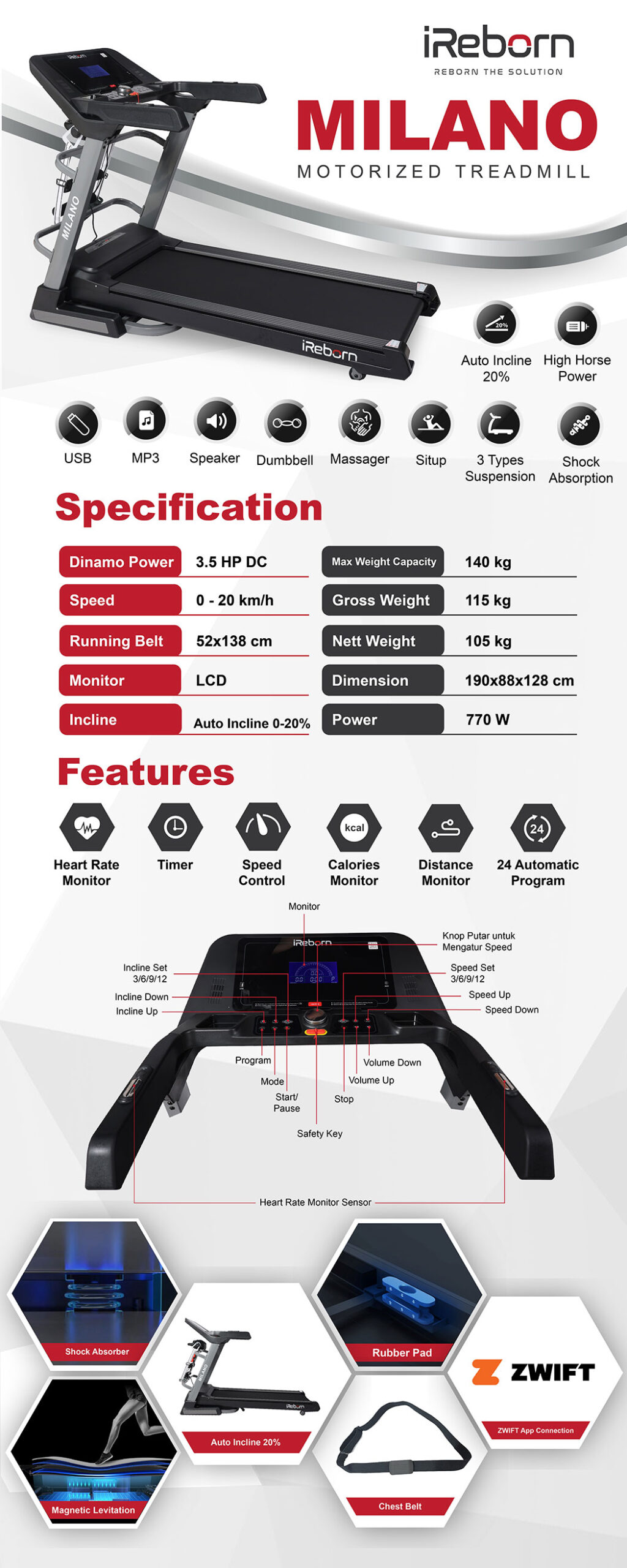 Milano Motorized Treadmill 14