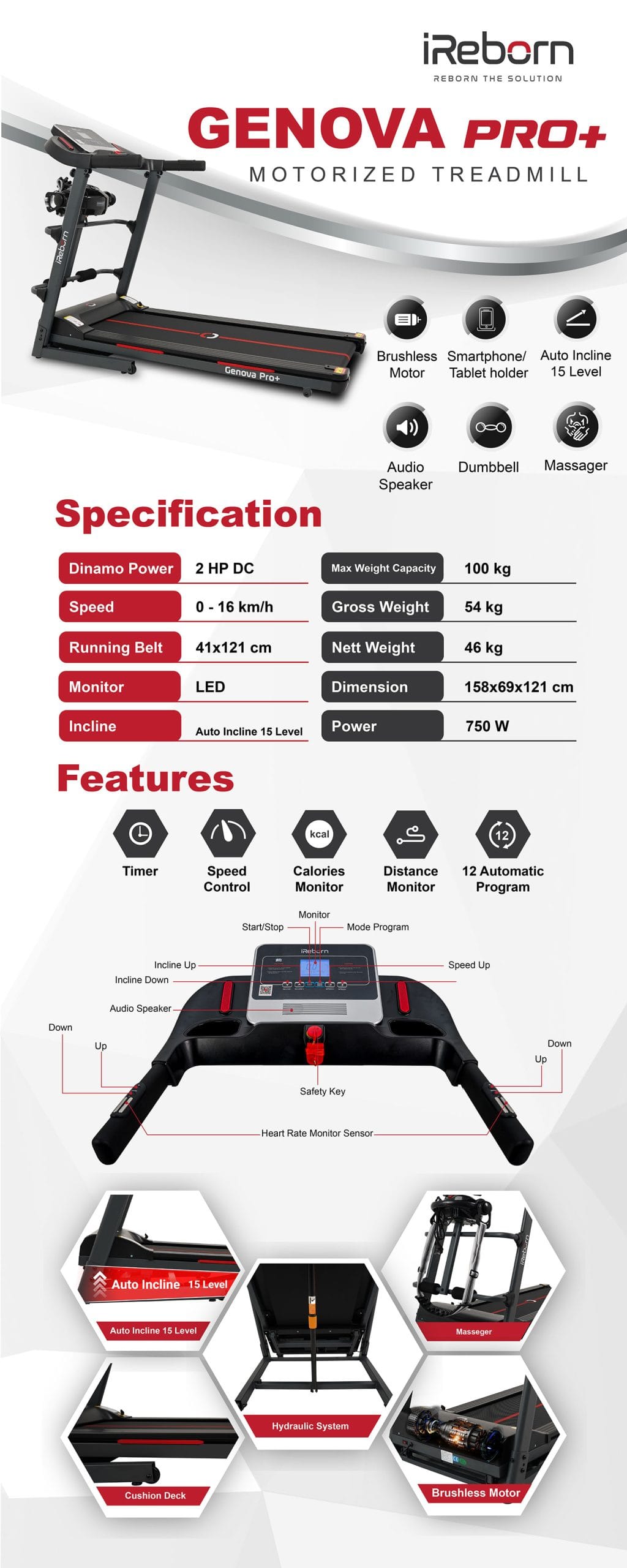 Genova Pro Plus Motorized Treadmill 3 Genova Pro Plus Motorized Treadmill 12