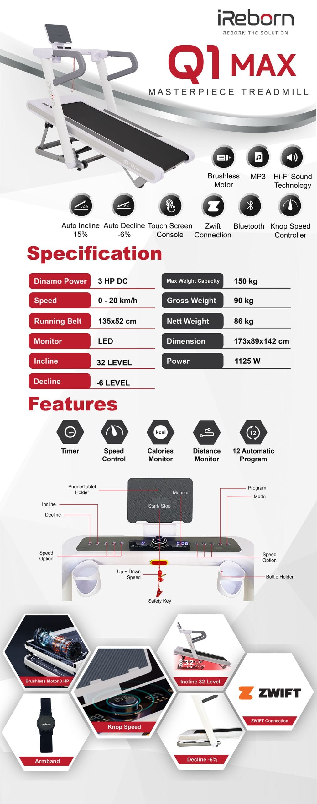 Q1 Max Motorized Treadmill 18
